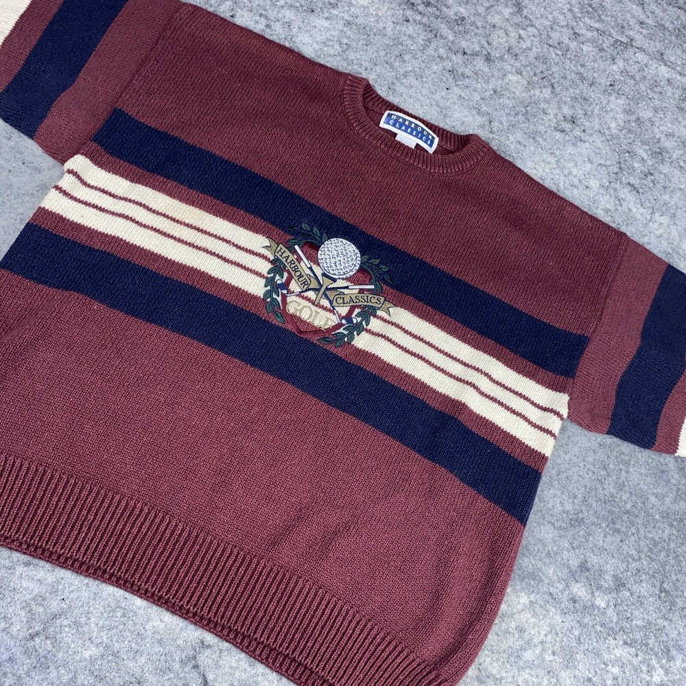 Vtg Harbour Classics Men's L Burgundy Golf Crew Neck Pull Over Grandpa Sweater